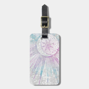 Elegant Iridescent Sol Måne Mandala Silver design Bagagebricka