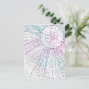 Elegant Iridescent Sol Måne Mandala Silver design Helg Vykort