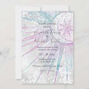 Elegant Iridescent Sol Måne Mandala Silver design Inbjudningar