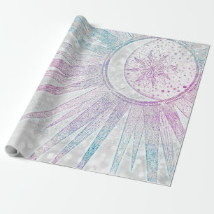 Elegant Iridescent Sol Måne Mandala Silver Design Presentpapper