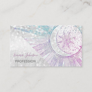 Elegant Iridescent Sol Måne Mandala Silver Design Visitkort