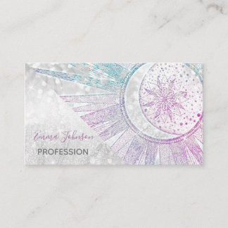 Elegant Iridescent Sol Måne Mandala Silver design Visitkort