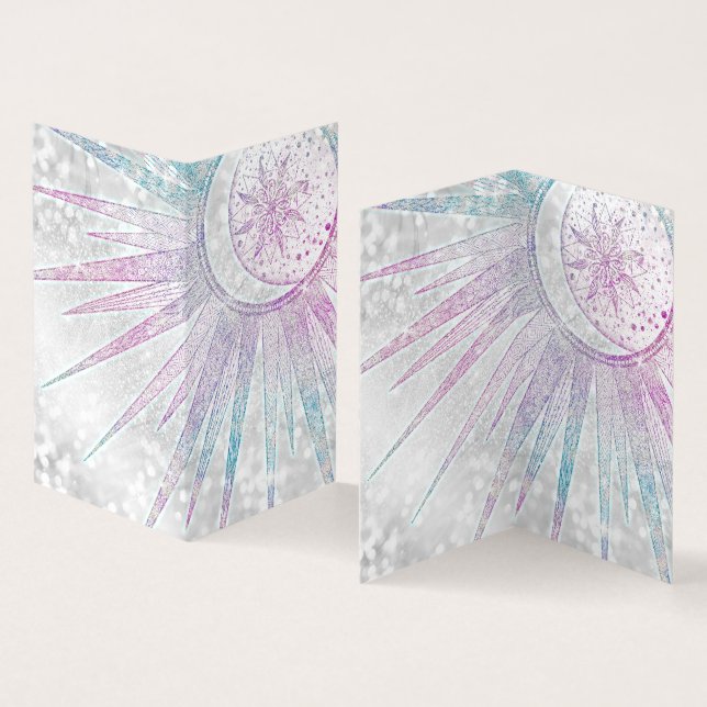 Elegant Iridescent Sol Måne Mandala Silver design Visitkort (In- och utsida)