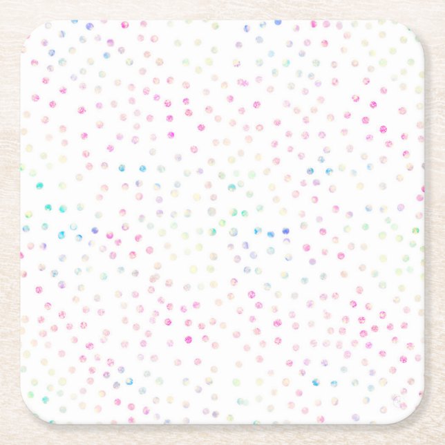 Elegant Iridiscent Glitter Dots White Design Underlägg Papper Kvadrat (Framsidan)