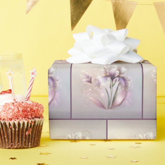 Elegant Iris blomma med Guld klåda Presentpapper (Födelsedagsfest)