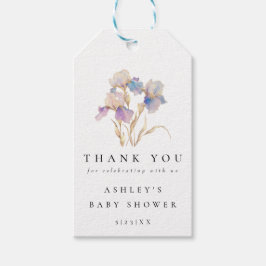 Elegant Iris Blommig Bebis Shower Presentetikett