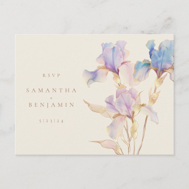 Elegant Iris Blommig Bröllop Svar på Inbjudan  (Framsida)