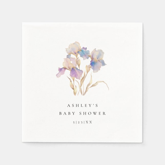 Elegant Iris Blommigt Baby Shower Pappersservett (Framsidan)