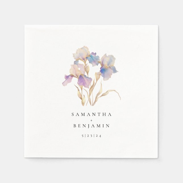 Elegant Iris Blommigt Bröllop Pappersservett (Framsidan)