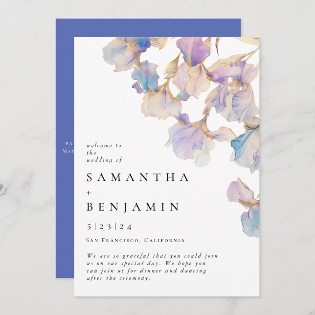 Elegant Iris Blommigt Bröllop Program (Fram/baksida)