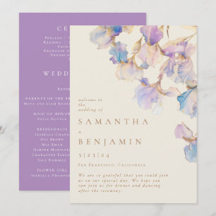 Elegant Iris Blommigt Bröllop Program