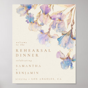 Elegant Iris Blommigt Bröllop Rehearsal Middag Poster