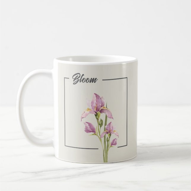 Elegant Iris i akvarell | Blommig Kaffemugg (Vänster)