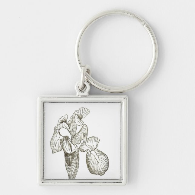 Elegant Iris Keychain Fyrkantig Silverfärgad Nyckelring (Framsidan)
