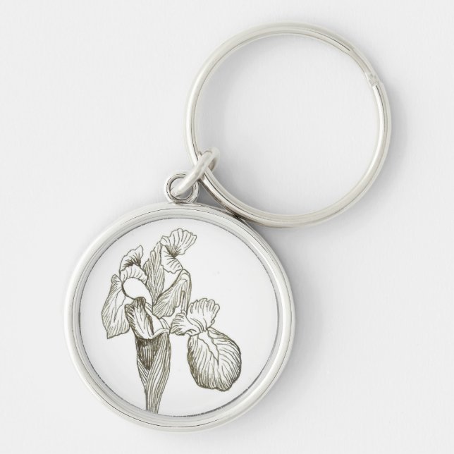 Elegant Iris Keychain Rund Silverfärgad Nyckelring (Framsidan)