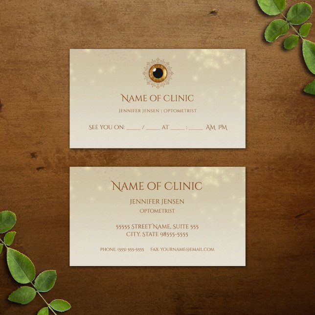 Elegant Iris Optometrist Golden Öga Möte Tidsbeställning Kort (Elegant Iris Optometrist Golden Eye Appointment Reminder Business Cards)