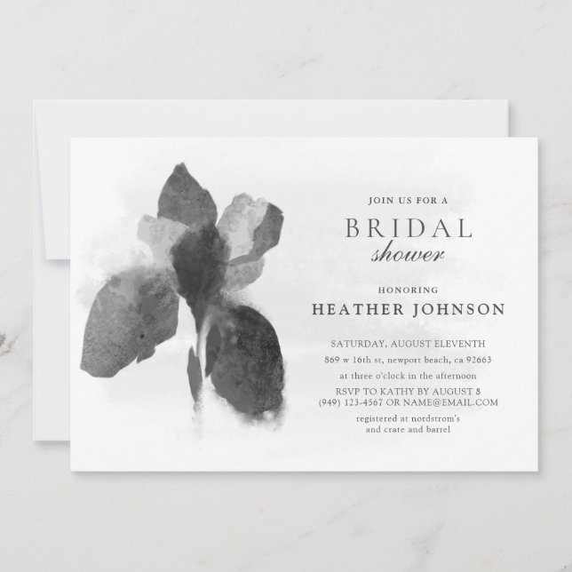 Elegant Iris Svart och Vitt Blommigt Bröllopsdusch Inbjudningar (Framsida)