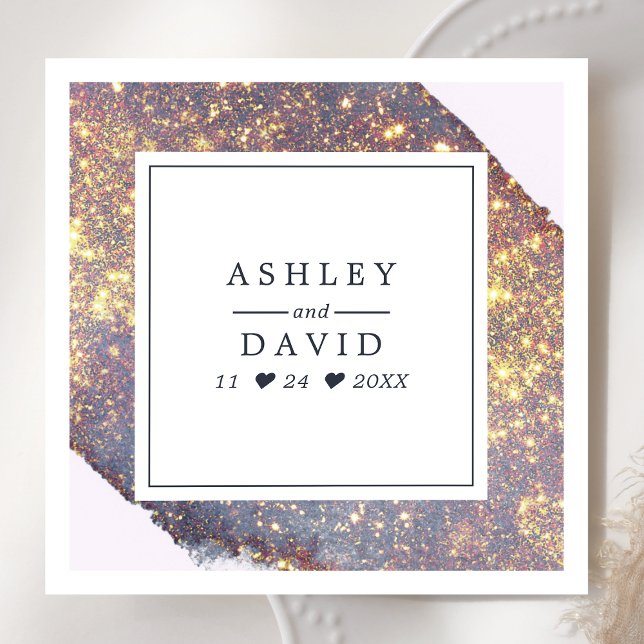 Elegant iriserande lila guld glitter bröllop pappersservett (Skapare uppladdad)