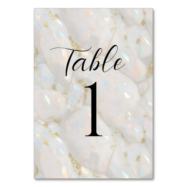 Elegant Iriserande Opal Ädelsten Marmor Chic Bordsnummer (Framsidan)