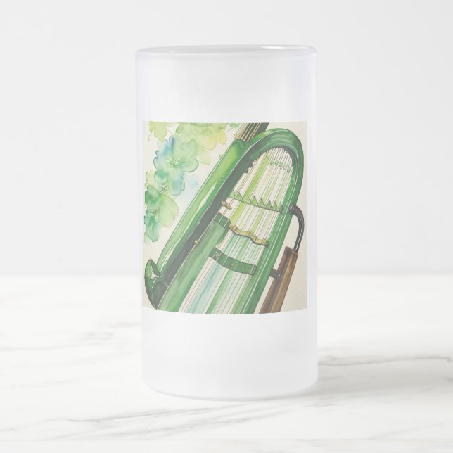 Elegant Irish Harp Frosted Stein - Celtic Music Frostat Ölglas (Center)