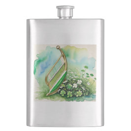 Elegant Irish Harp & Shamrock Hip Flask - Celtic H Fickplunta