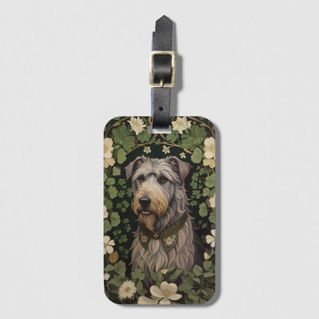 Elegant Irish Wolfhound with Shamrocks Bagagebricka (Framsida vertikal)