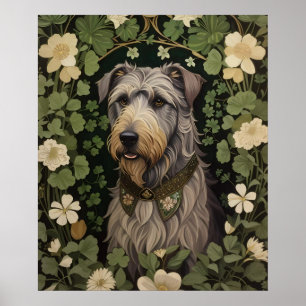 Elegant Irish Wolfhound with Shamrocks Poster