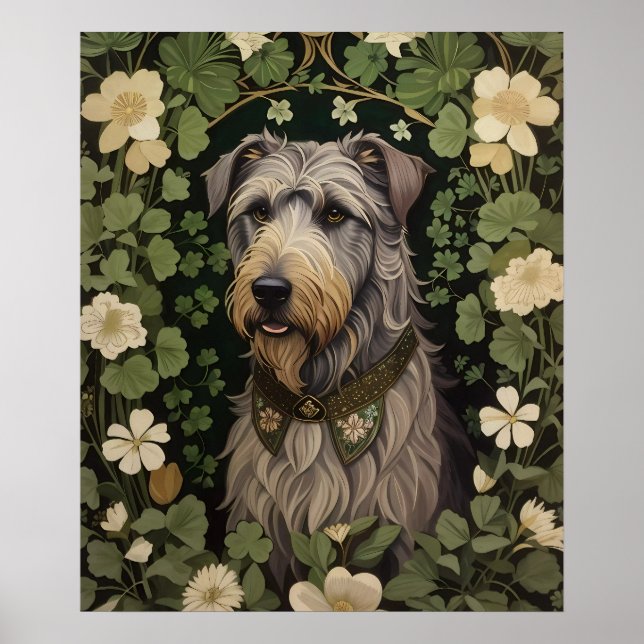 Elegant Irish Wolfhound with Shamrocks Poster (Framsidan)