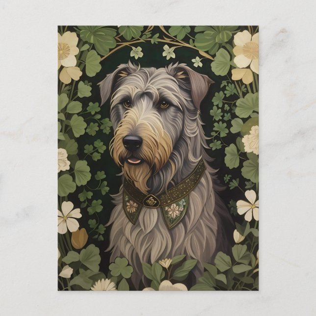 Elegant Irish Wolfhound with Shamrocks Vykort (Framsida)