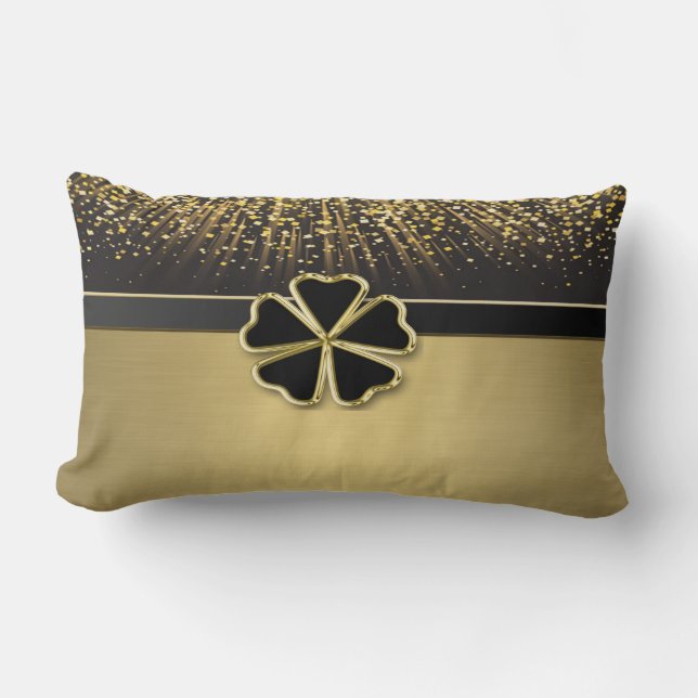Elegant irländsk shamrock, falskt guldkonfetti lumbarkudde (Framsida)