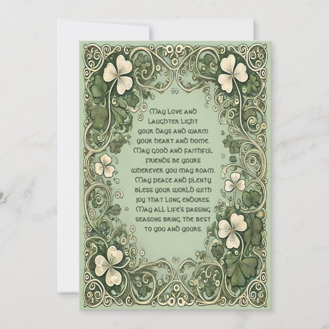 Elegant irländsk välsignelse med keltisk Shamrock- Julkort (Framsida)