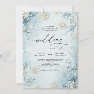Elegant Isig Blue Winter Blommigt Bröllop Inbjudningar