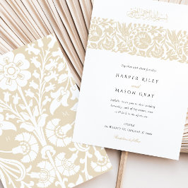 Elegant Islamic Beige Ivory Blommigt Bröllop Inbjudningar