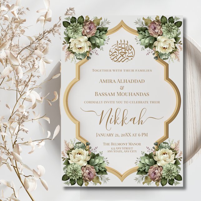 Elegant Islamic Blommigt Nikkah Inbjudningar (Skapare uppladdad)