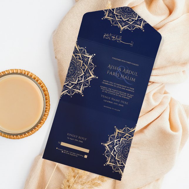 Elegant Islamic Ornate Mandala Navy Guld Arabiska (Skapare uppladdad)