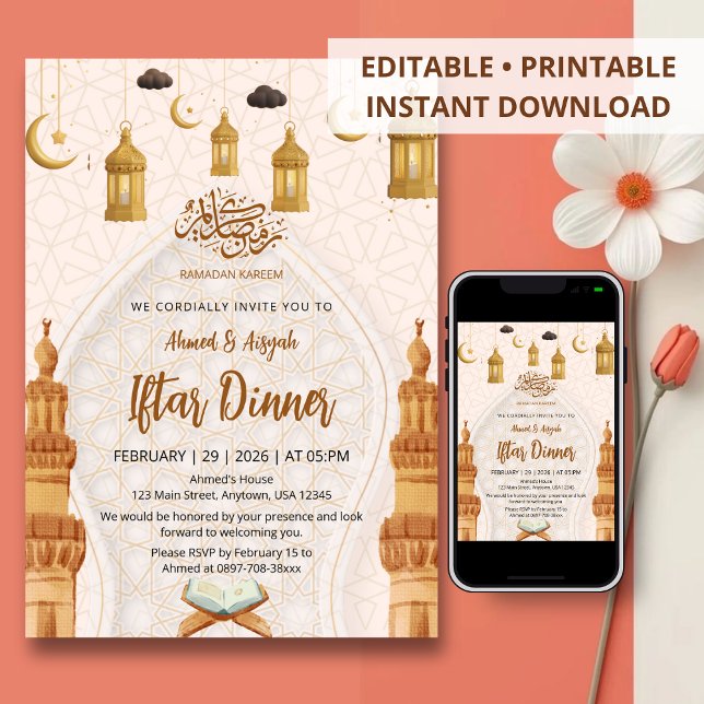 Elegant Islamic Ramadan Iftar Dinner Party Inbjudningar (Skapare uppladdad)