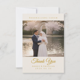 Elegant Islamic Wedding Thank You Card with Photo Kort