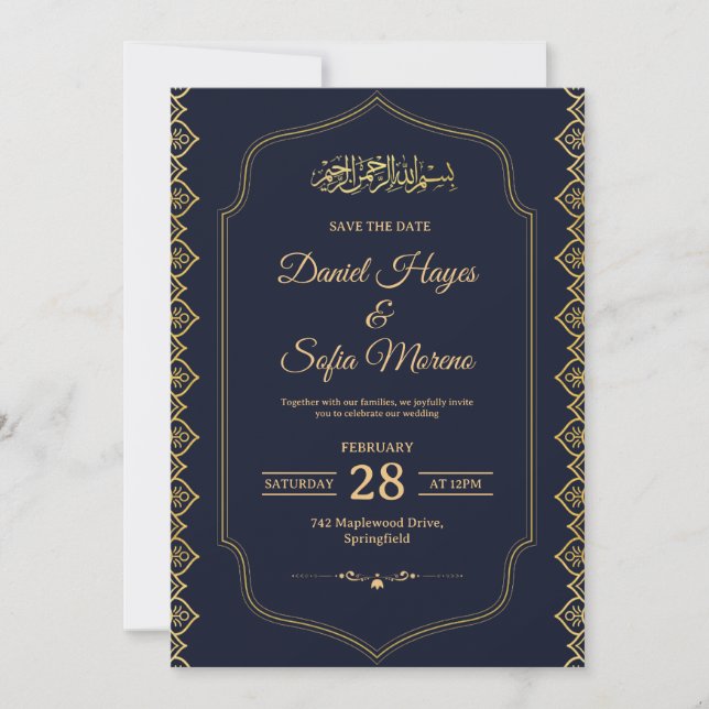 Elegant islamisk muslimsk bröllopsinbjudan inbjudningar (Framsida)