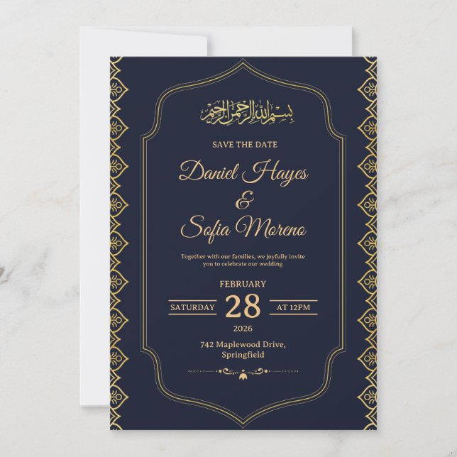 Elegant islamisk muslimsk bröllopsinbjudan inbjudningar (Framsida)