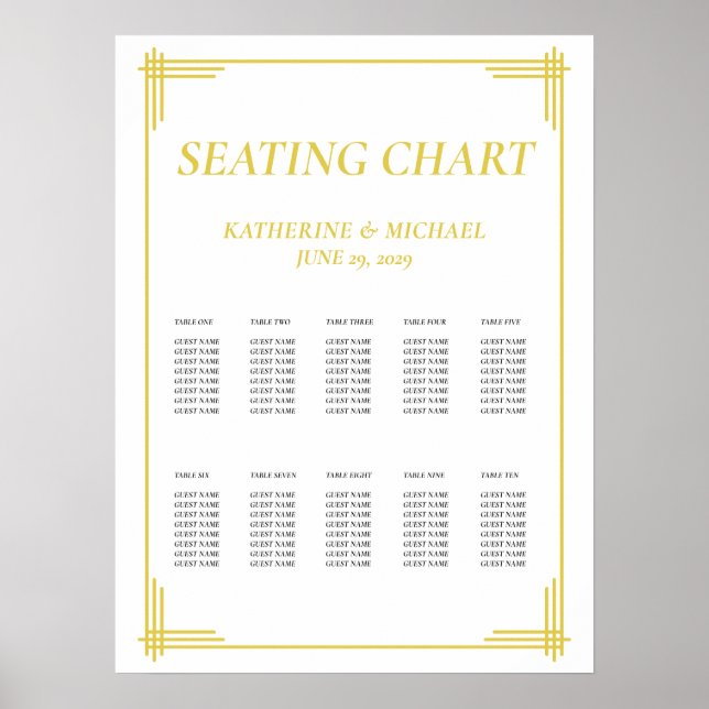 Elegant Island Citrus Yellow Wedding Seating Chart Poster (Framsidan)