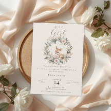 Elegant It’s a Girl Baby Shower Floral Deer