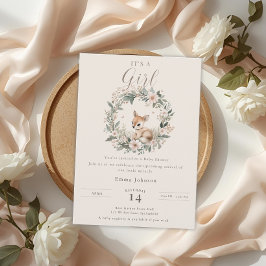 Elegant It’s a Girl Baby Shower Floral Deer Inbjudningar