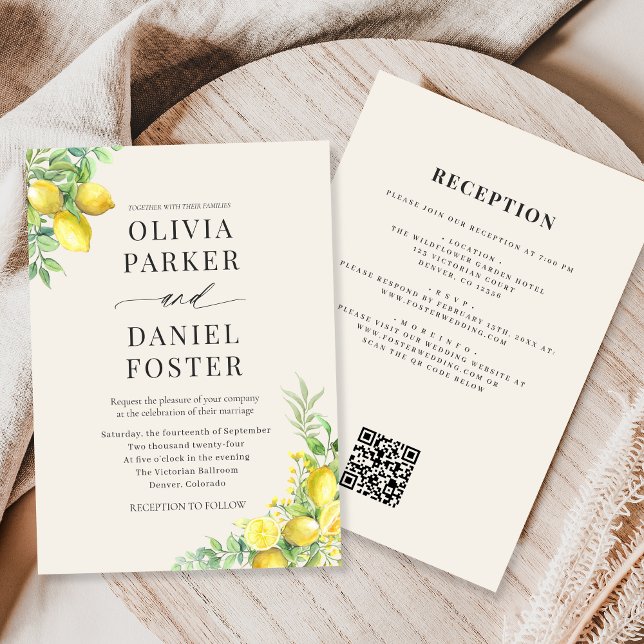 Elegant Italian Lemon QR Code Wedding Inbjudningar (Skapare uppladdad)