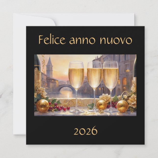 Elegant Italian New Year Black Holiday Card Julkort (Framsida)