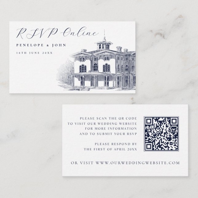 Elegant Italian Villa Illustration Wedding Website Tilläggskort (Fram/baksida)