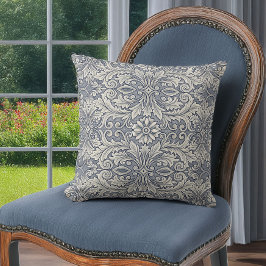 Elegant Italianate Damask in Slate Blue and Cream Kudde