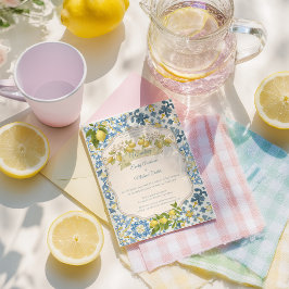 Elegant italiensk blå kakel citron bröllopsinbjuda inbjudningar