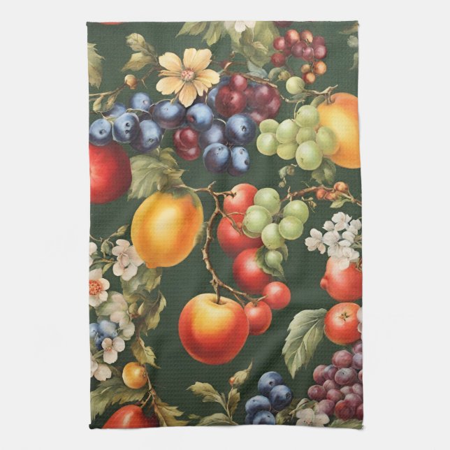 Elegant italiensk design med frukt och blommor kökshandduk (Vertikal)