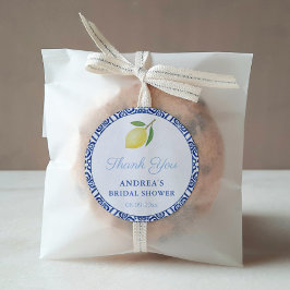 Elegant italiensk estetisk blå bröllopsduschfavori runt klistermärke