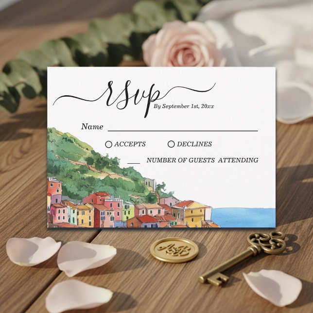 Elegant italiensk Rivieran bröllop RSVP-kort OSA Kort (Skapare uppladdad)